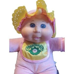 Cabbage Patch Kids Baby Doll Girl Pink Jumpsuit Bib & Bonnet Blue Eyes Hasbro